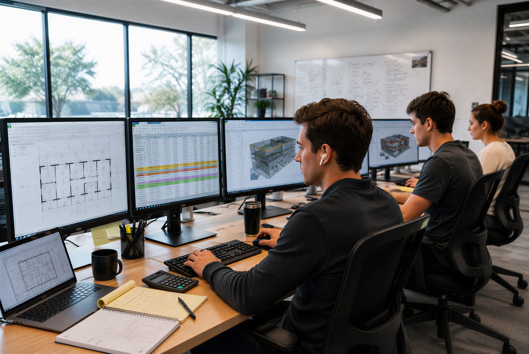 The production team of architects and engineers working takeoffs and 3D models
